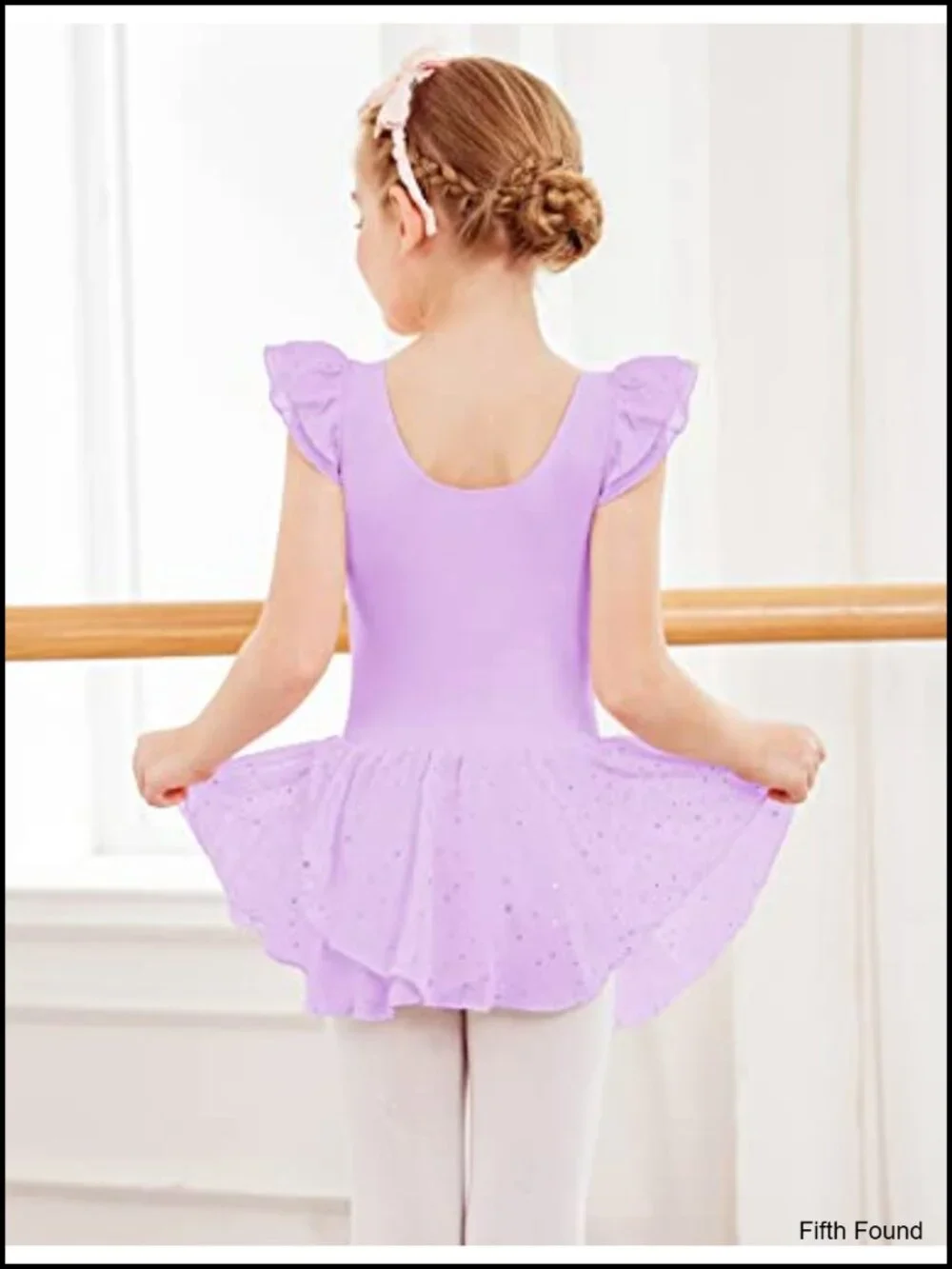 Girls Ruffle Sleeve Ballet Dance Dress Tutu Leotard with Sequin Tulle Skirt